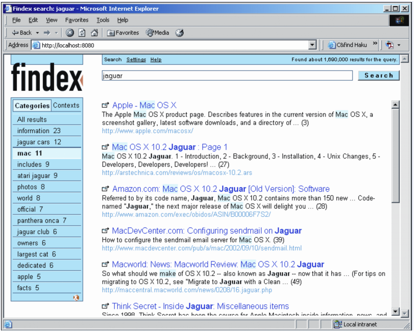 Findex clustered search results, from Hearst (2009)